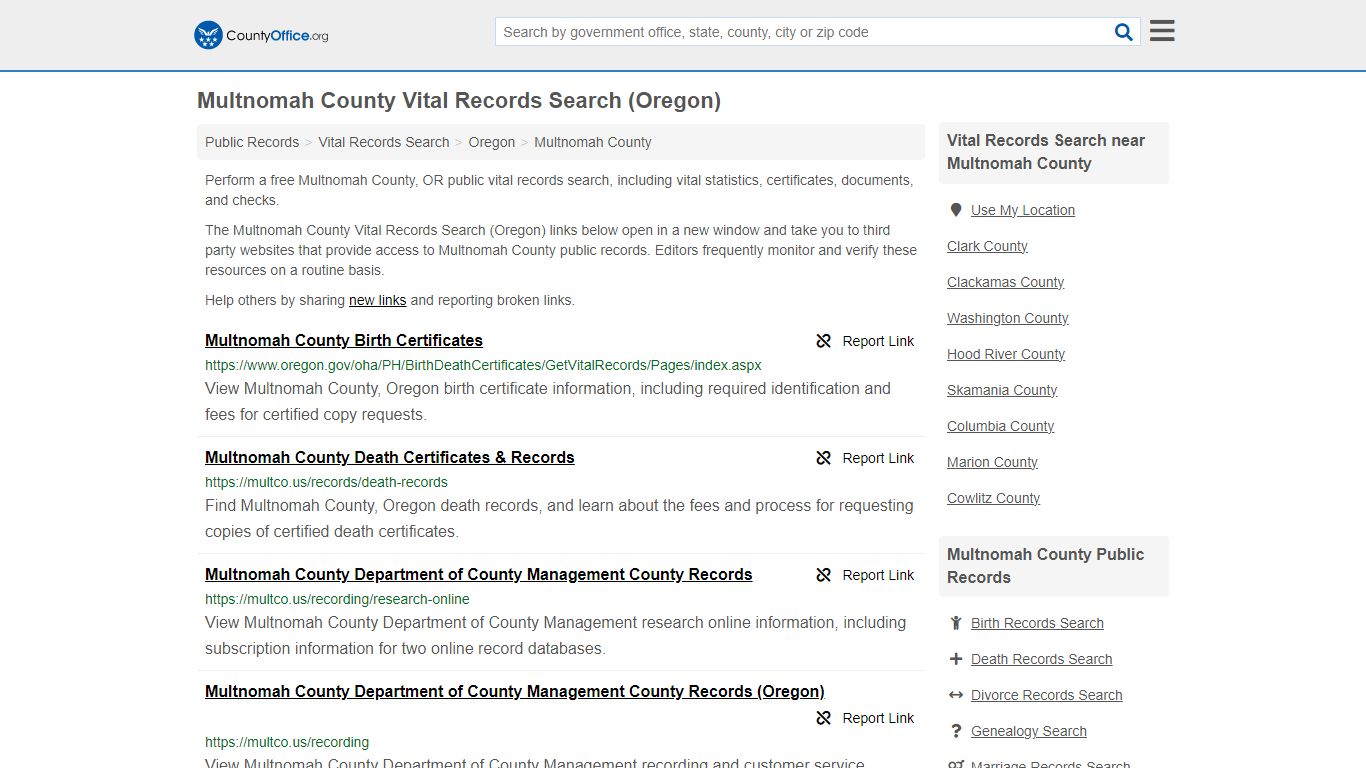 Vital Records Search - Multnomah County, OR (Birth, Death, Marriage ...